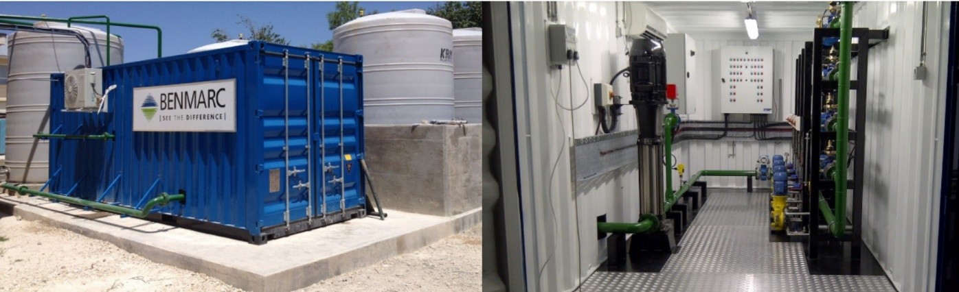 Benmarc - Containerized system with exterior and interior view. Benmarc - Containerized system with exterior and interior view.